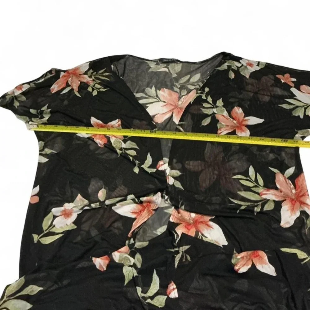 Tiffany & Grey Floral Mesh Kimono Womens OS Black Peach Excellent Sheer Cardigan